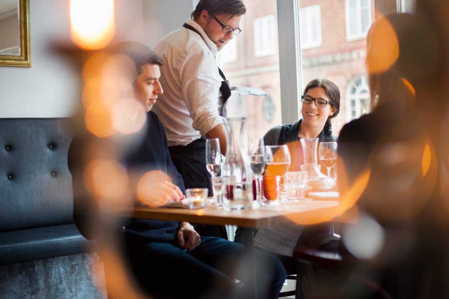 People eating out at a nice restaurant