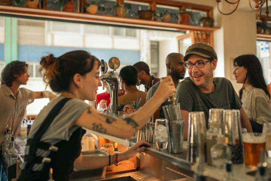 Local restaurant bar busy with guests