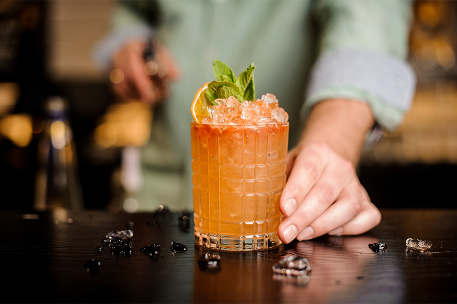 Summer spritz cocktail made by bartender at restaurant