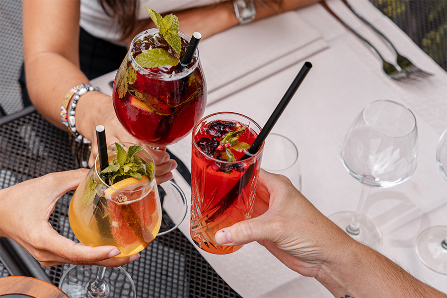 Happy hour drinks on the patio at a local restaurant